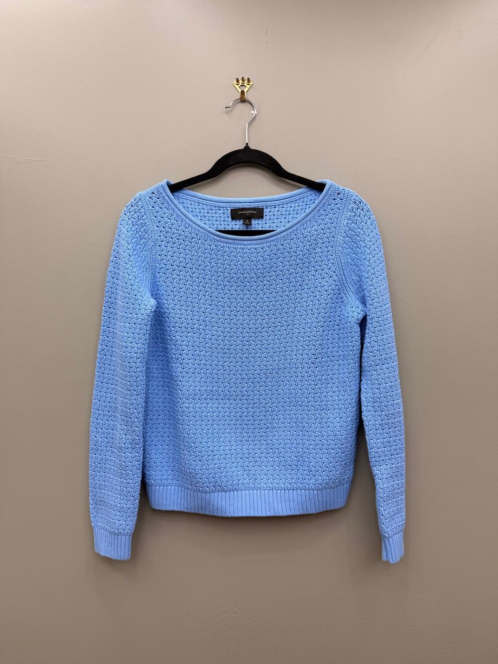 Banana Republic Blue Open Knit Sweater Small Cotton Coastal Lightweight